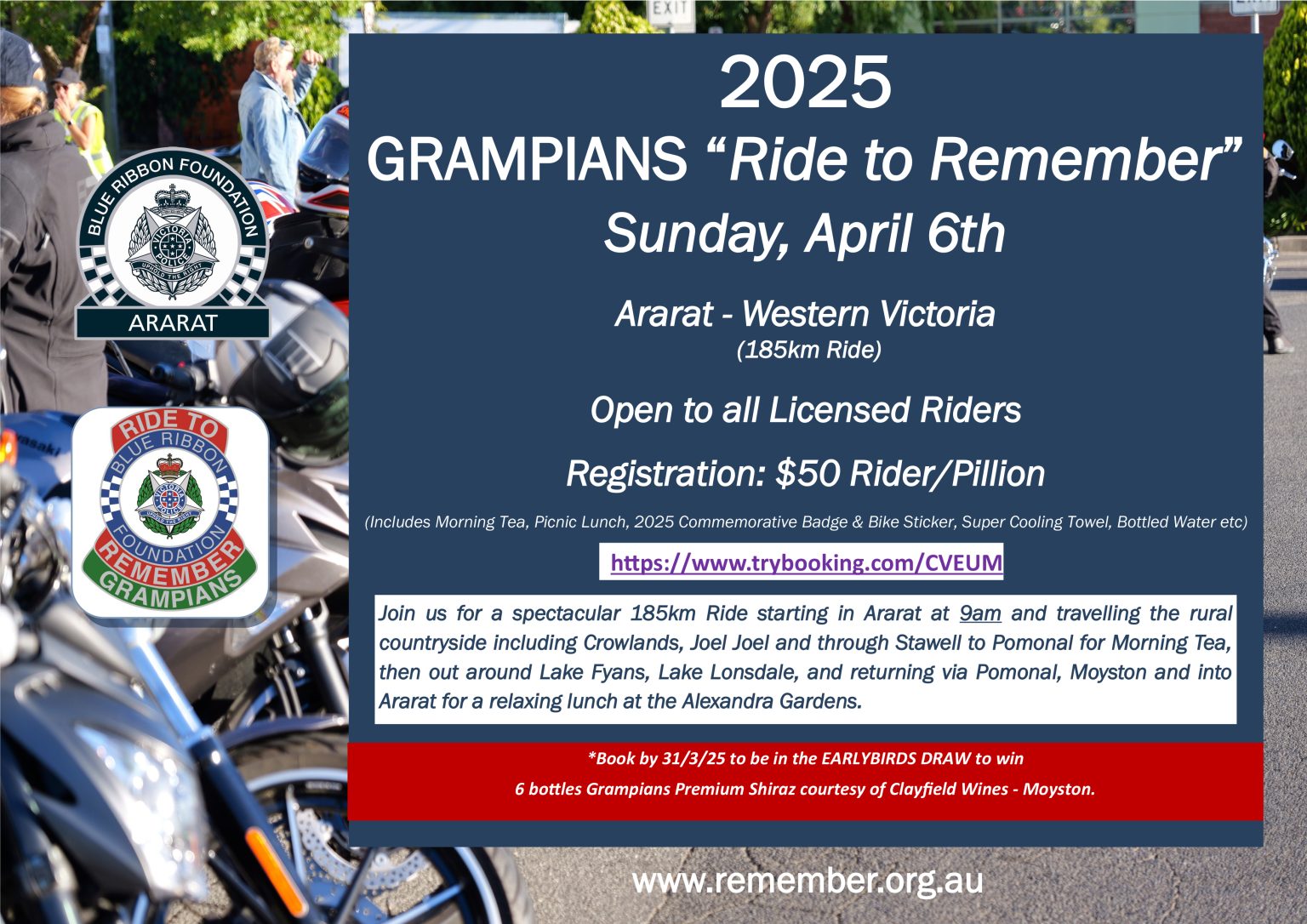 New GRAMPIANS “Ride to Remember” date announced for April 6th, 2025